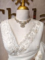 Crushed silk with floral threadwork, sequence detailing - Image 5