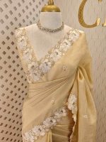 Crushed silk with floral threadwork, sequence detailing - Image 7