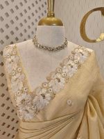 Crushed silk with floral threadwork, sequence detailing - Image 8