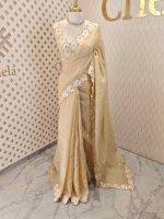 Crushed silk with floral threadwork, sequence detailing - Image 9