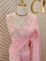 Crushed silk with floral threadwork, sequence detailing - Image 10