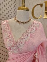 Crushed silk with floral threadwork, sequence detailing - Image 11