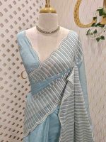 Organsa saree with intricate floral cut work style boarder - Image 10