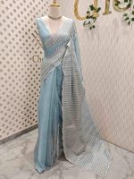 Organsa saree with intricate floral cut work style boarder - Image 12