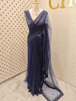 Net saree with leafy sequenced and beads work on border - Image 6