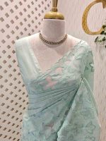 Net kota with grid pattern on body part and boarder with floral shaped applique work and scallop - Image 8
