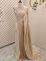 Semi Tussur saree with small motif all over the body and cut work on pallu along with scallop - Image 3
