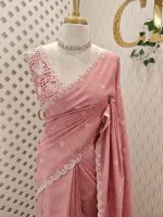 Semi Tussur saree with small motif all over the body and cut work on pallu along with scallop - Image 4