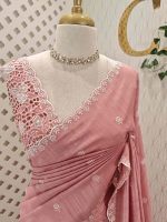 Semi Tussur saree with small motif all over the body and cut work on pallu along with scallop - Image 5