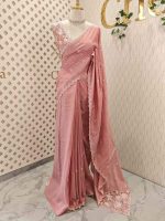 Semi Tussur saree with small motif all over the body and cut work on pallu along with scallop - Image 6