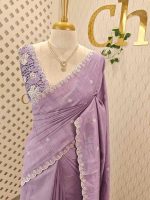Semi Tussur saree with small motif all over the body and cut work on pallu along with scallop - Image 10