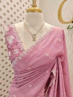 Semi Tussur saree with small motif all over the body and cut work on pallu along with scallop - Image 14