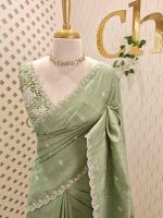 Semi Tussur saree with small motif all over the body and cut work on pallu along with scallop - Image 16