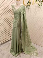 Semi Tussur saree with small motif all over the body and cut work on pallu along with scallop - Image 18