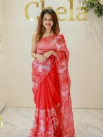 Organza with golden zari big floral pattern