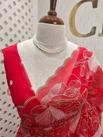 Organza with golden zari big floral pattern - Image 3
