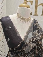 Organza with golden zari big floral pattern - Image 6
