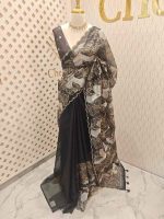 Organza with golden zari big floral pattern - Image 7
