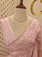 Organza with golden zari big floral pattern - Image 8