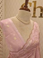 Organza with golden zari big floral pattern - Image 9