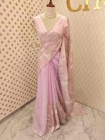 Organza with golden zari big floral pattern - Image 10