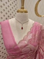 Organza with golden zari big floral pattern - Image 11