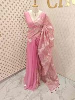 Organza with golden zari big floral pattern - Image 13