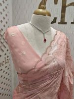 Organza with golden zari big floral pattern - Image 15