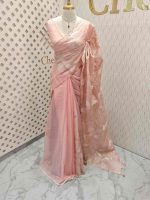 Organza with golden zari big floral pattern - Image 16