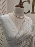 Organza with golden zari big floral pattern - Image 18