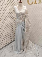 Organza with golden zari big floral pattern - Image 19