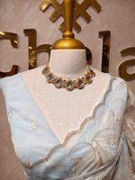 Organza with golden zari big floral pattern - Image 22