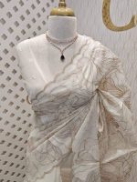 Organza with golden zari big floral pattern - Image 26
