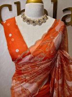 Organza with golden zari big floral pattern - Image 29