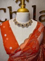 Organza with golden zari big floral pattern - Image 30