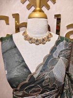 Organza with golden zari big floral pattern - Image 33