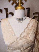 Organza with golden zari big floral pattern - Image 36