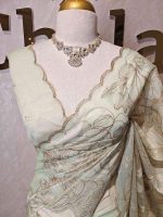Organza with golden zari big floral pattern - Image 38