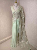 Organza with golden zari big floral pattern - Image 40