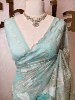 Organza with golden zari big floral pattern - Image 41