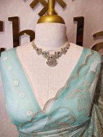 Organza with golden zari big floral pattern - Image 42