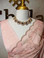 Organza with golden zari big floral pattern - Image 44