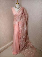 Organza with golden zari big floral pattern - Image 46