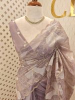 Organza with golden zari big floral pattern - Image 47