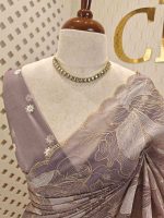 Organza with golden zari big floral pattern - Image 48