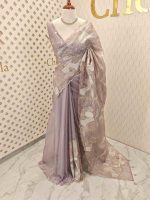 Organza with golden zari big floral pattern - Image 49