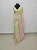 Mul Chanderi with 4D shading and white floral thread embroidery - Image 11
