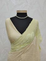 Mul Chanderi with 4D shading and white floral thread embroidery - Image 12