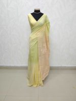 Mul Chanderi with 4D shading and white floral thread embroidery - Image 8