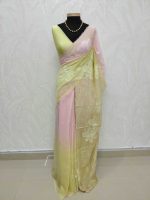 Mul Chanderi with 4D shading and white floral thread embroidery - Image 5